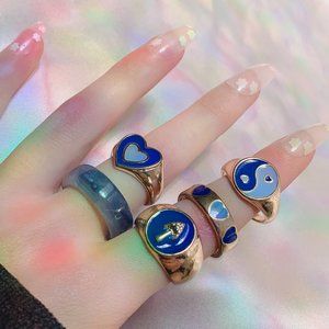 🤍 Blue y2k Ring Set
